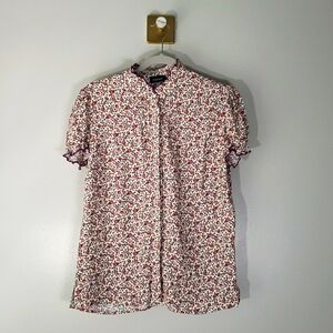 Kookai NWOT Ditsy Floral Ruffle Blouse 6 / 8 (38) Purple Ivory Short Sleeve